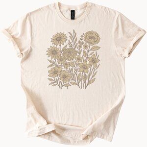 Cream floral graphic tee neutral wildflower soft flower art shirt casual and com